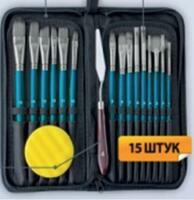 Без бренда «Коробка 50 шт.: Набор кистей для рисования в чехле, премиум набор (15 нейлоновых кистей, 1 мастихин) синие» в Иваново
