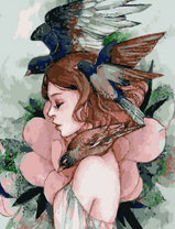 Без бренда «Девушка с большим цветком и птицы» в Иваново в интернет-магазине  Без бренда «Девушка с большим цветком и птицы» в Иваново