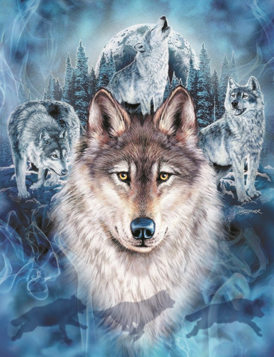 Алмазная мозаика 40x50 Серые волки в зимнем лесу