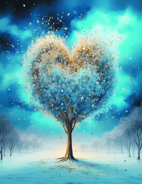 Алмазная мозаика 40x50 Дерево-сердце на фоне темных туч