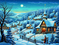 Зимняя картина с видом на деревню