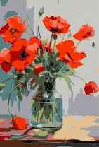 Красные маки в стеклянной вазе