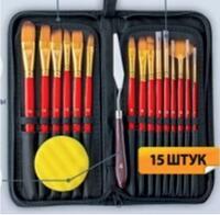 Без бренда «Коробка 50 шт.: Набор кистей для рисования в чехле, премиум набор (15 нейлоновых кистей, 1 мастихин) красные» в Иваново