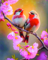 Воробушки на цветущей ветке сакуры