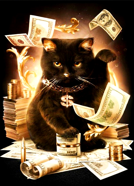 Алмазная мозаика 40x50 Черный кот и деньги