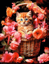 Без бренда «Рыжий котенок в корзине с цветами» в Иваново