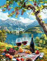 Без бренда «Винный натюрморт с бокалами, бутылкой вина, фруктами и ягодами» в Иваново